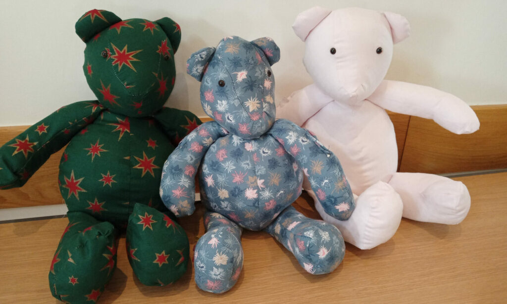 Memory bears made from crafting class in Nether Wallop, Hampshire